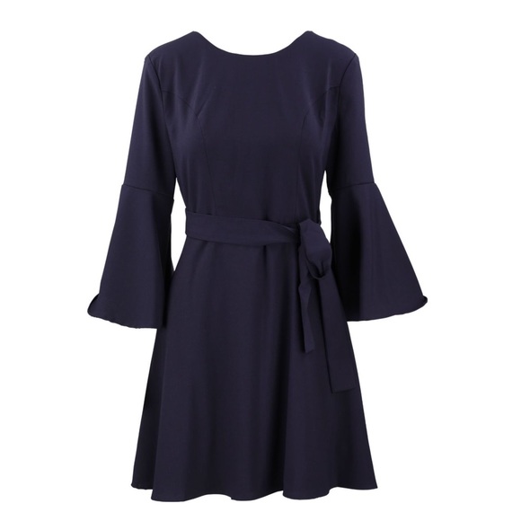 J.O.A. Open Back Flare Sleeve Navy Dress with Cut Out Back Size Large - Picture 2 of 7